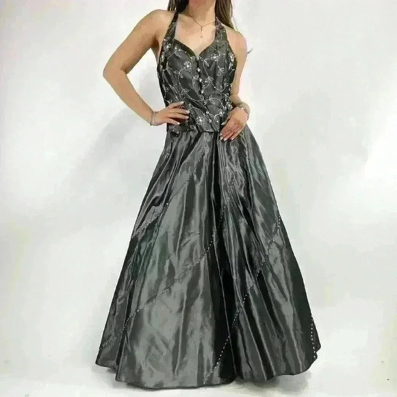 Ultra Rare Vintage Marlo Couture Metallic Two Piece Prom Dress Set - Picture 1 of 8